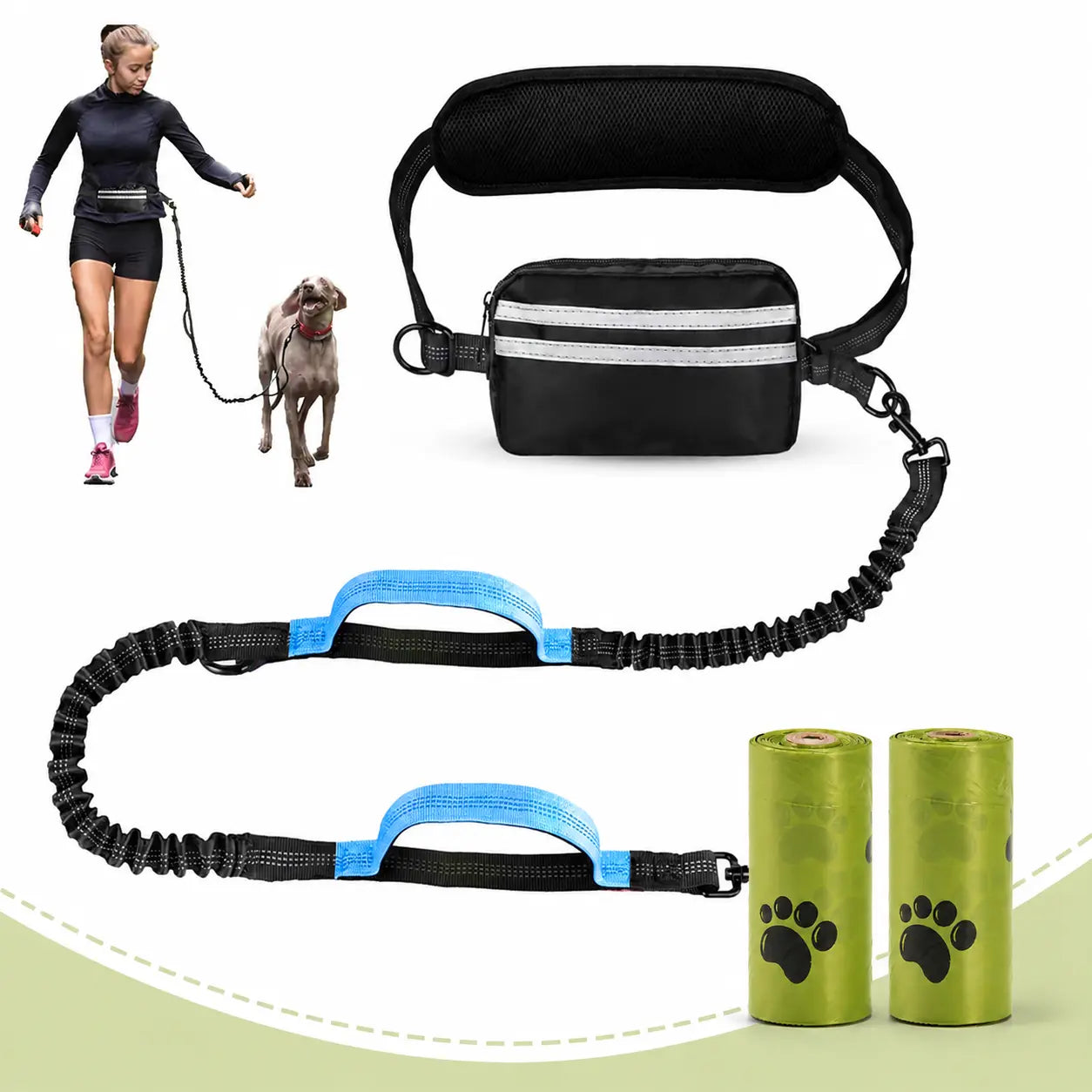 Pipidodo Hands-Free Dual Dog Leash with Waist Bag & Cushioned Pad – Walk Two Dogs with Ease No Tangles No Stress