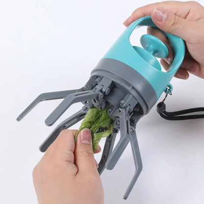 Dog Pooper Scooper - Portable No-Touch Outdoor Scooper with Teal Green Claw-Shaped Design, 15PCS Bag Attachment and Leak-Proof Waste Storage Container
