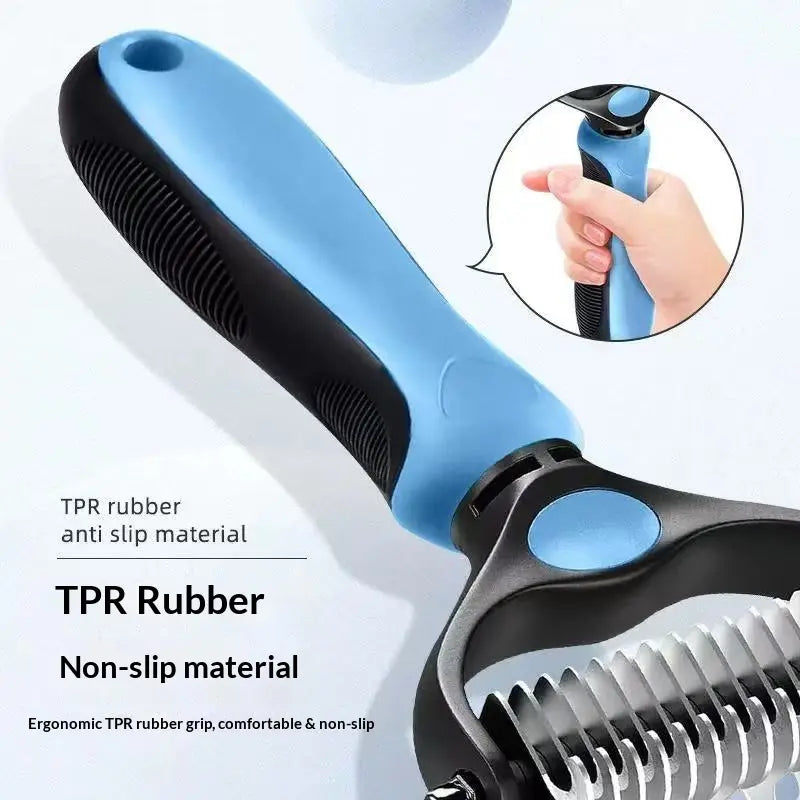 Pet Dematting Undercoat Rake for Long Haired Dogs Cats, Double Sided Deshedding Brush, Pain Free Tangle Remover to Reduce Shedding & Mats, Pet Grooming Tool N2