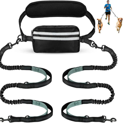 Pipidodo Hands-Free Dual Dog Leash with Waist Bag & Cushioned Pad – Walk Two Dogs with Ease No Tangles No Stress
